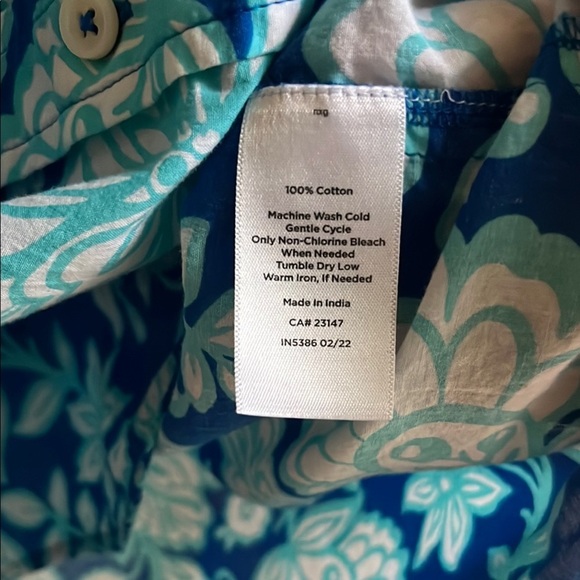 Talbots Plus Blue & White Casual Button Down Floral Beach Cotton Shirt Sz 1X - Picture 4 of 7